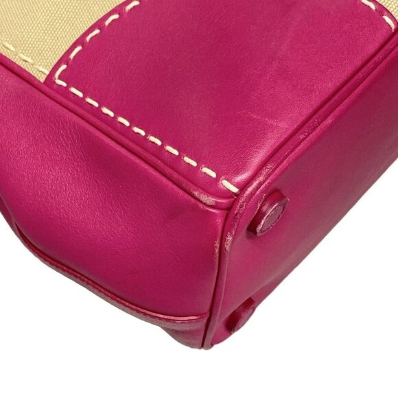 Auth PRADA Canapa City B1801K Beige Pink Leather Canvas Tote Bag - Picture 9 of 16